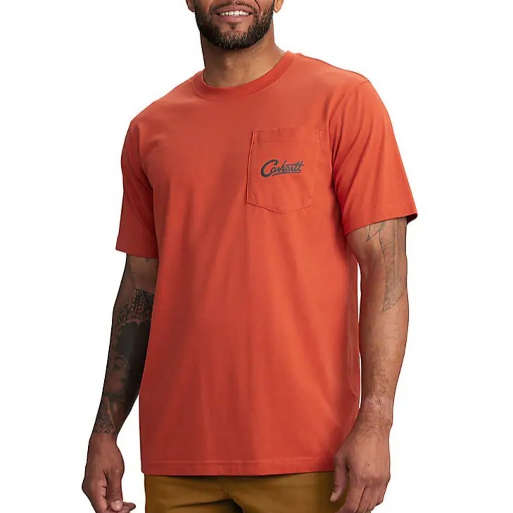 Carhartt Pocket Graphic T-Shirt Mens S Orange NEW Relaxed Fit TK6777-M 106777